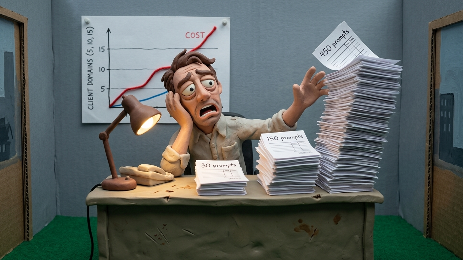 Claymation agency owner buried under a growing stack of prompt-count invoices