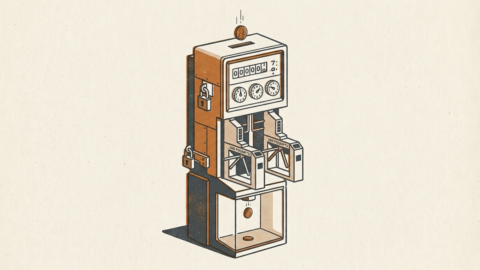 Illustration of a locked 300-prompt meter beside agency subscription tiers.