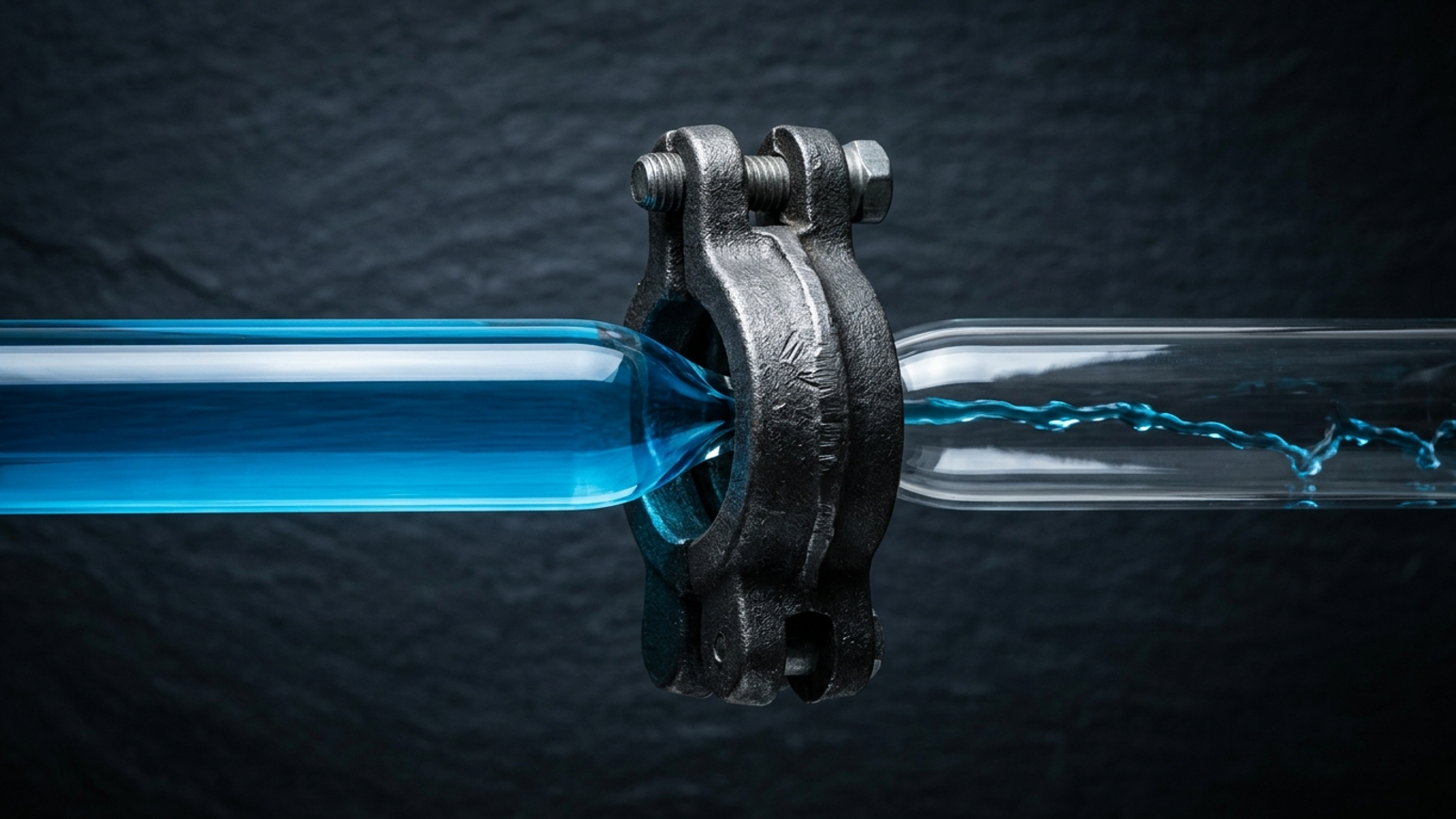 A valve narrows the flow through a clear pipe to a trickle.