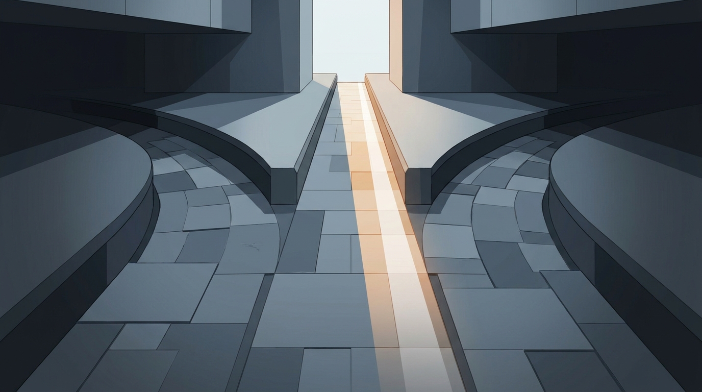 Three distinct paths converging toward a single illuminated route, symbolizing a clear winner emerging from a three-way comparison of Google Ads management options.